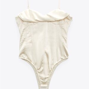 Zara Cream satin bodysuit. adjustable straps, hidden zipper. size medium